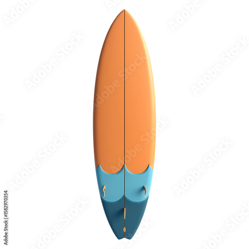 Orange surfboard with blue fins isolated on transparent background