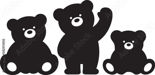 Teddy bear silhouette, teddy bear icon set, teddy bear vector illustration isolated white background