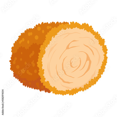 Fried chicken in roll. Crispy fried chicken piece isolated on white background. Beautiful delicious in cartoon style. Fresh fast food fry meat