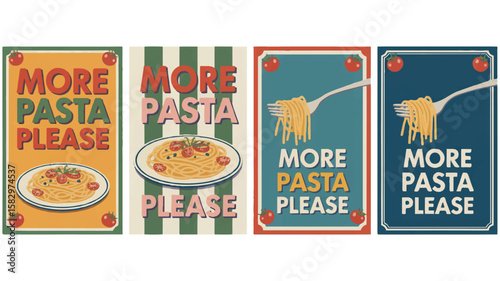 Vintage pasta posters with tomatoes retro food