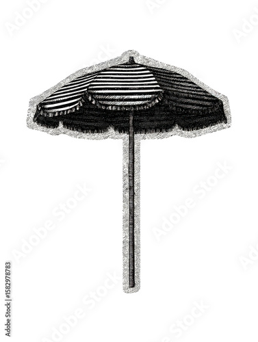 Vintage Striped Beach Umbrella. Retro Summer Illustration Isolated On Transparent Background