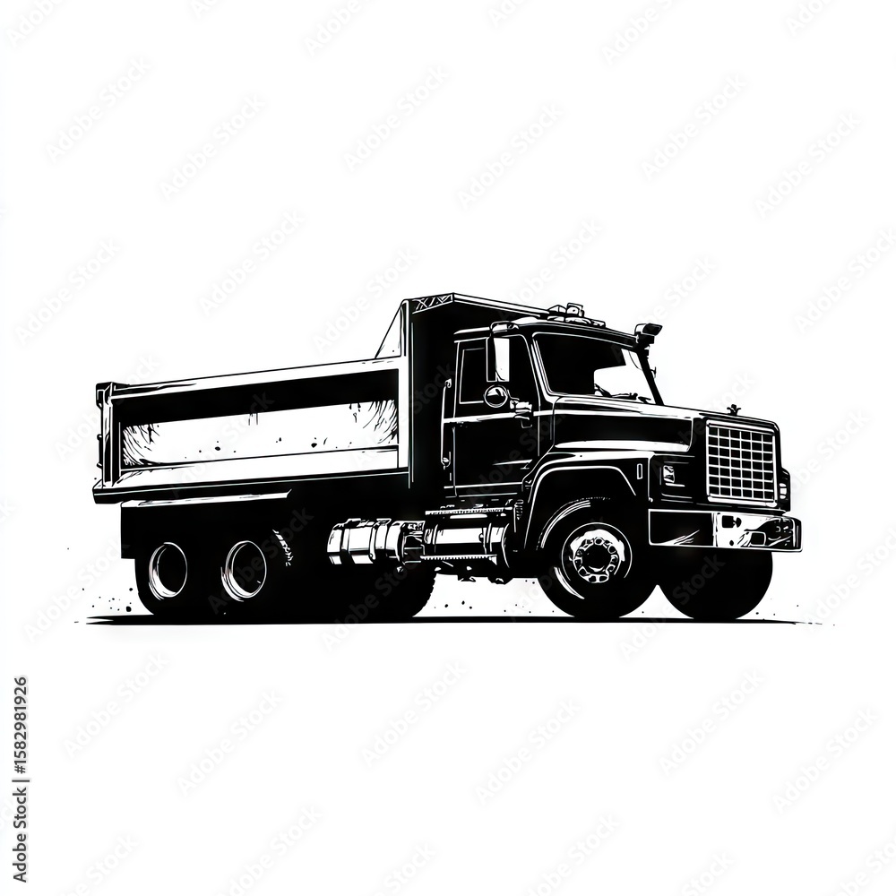 Fototapeta premium Black and white dump truck illustration