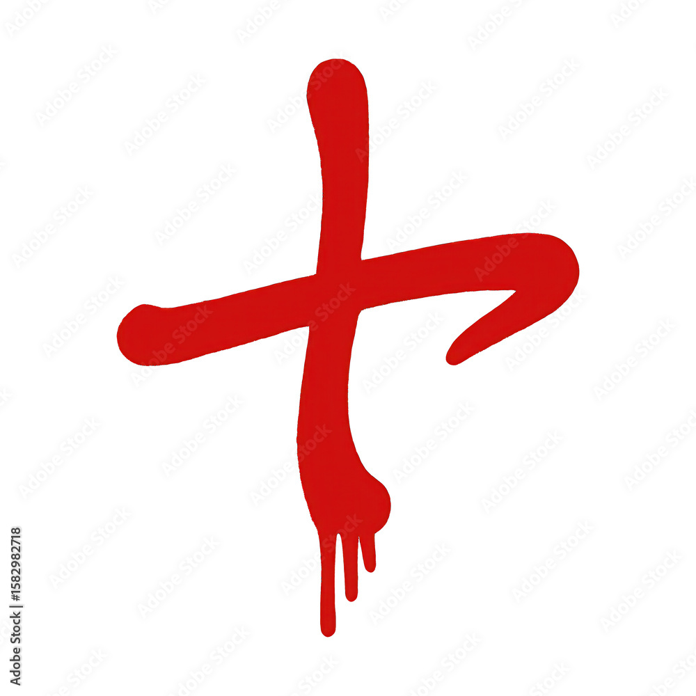 Fototapeta premium PNG Red paint dripping cross symbol