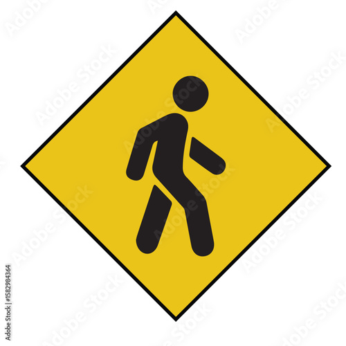 yellow diamond pedestrian sign crossing safety road symbol vector illustration