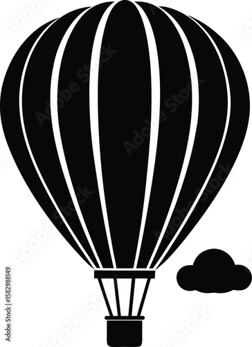 hot air balloon floating with a small cloud nearby silhouette solid black vector