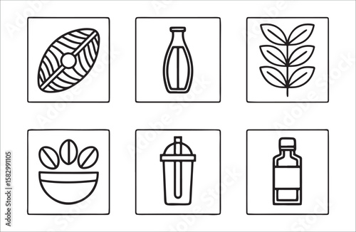 Food and drink icons fish steak bottle