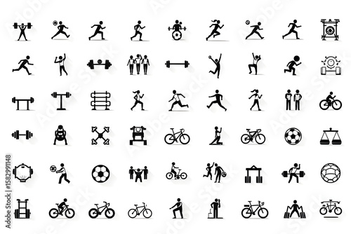 Collection of Silhouette Sport and Fitness Icons on a White Background