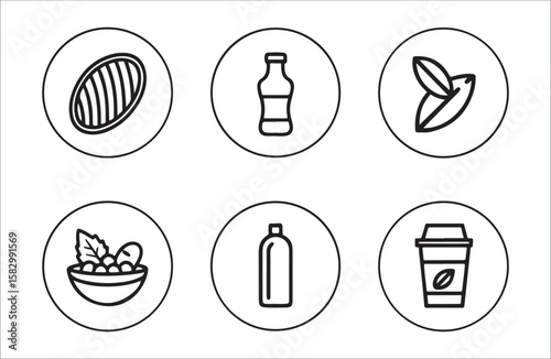 Food and drink icons salad bottle