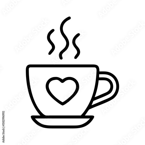 Simple line illustration of a coffee cup with heart symbol  