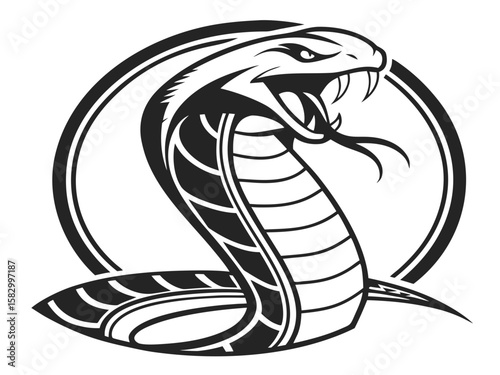 Aggressive Cobra Emblem Design in Monochrome Style