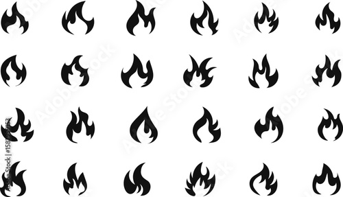 Fire icon. Simple flame symbol collection. Fire red, flames shapes, bonfire, fire logo design vector illustration