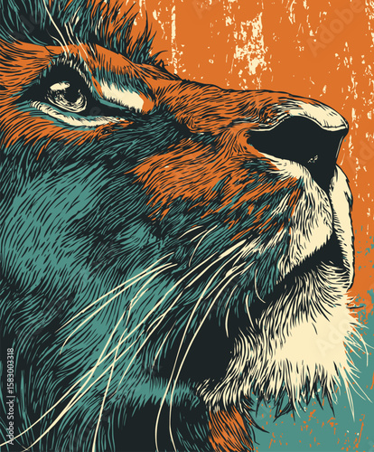 Vibrant Pop Art Lion Head Graphic