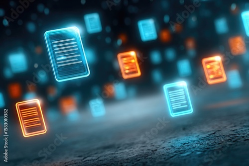 Glowing Digital Files in Motion