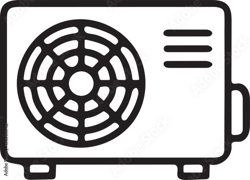 Simple black line art icon of an outdoor air conditioning unit