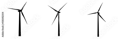 Silhouettes of wind turbines against a light background showcasing renewable energy technology
