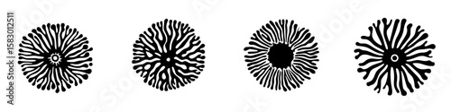 Intricate black icon designs showcasing diverse patterns in a symmetrical arrangement
