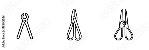 Black icons representing different types of tools used for cutting and gripping, suitable for various applications and tasks