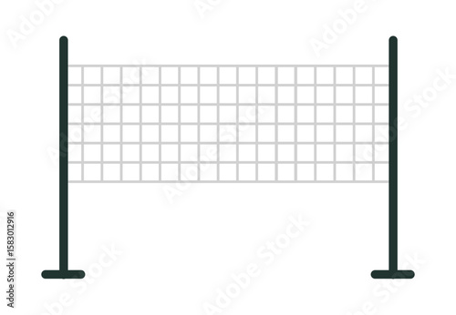 A volleyball net stands ready for play on a sunny day.