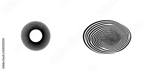 Black icon featuring swirling patterns in circular and elliptical forms on a white background