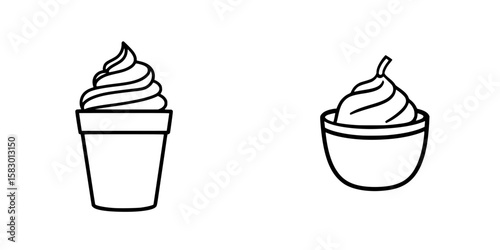 Soft serve ice cream icons in cup and bowl formats suitable for desserts, menus, and recipes