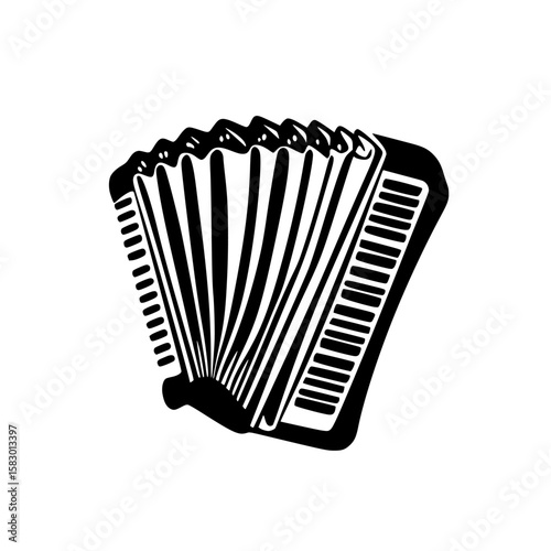 Black icon of an accordion showcasing its distinct shape and design, perfect for music-related themes and artistic representations