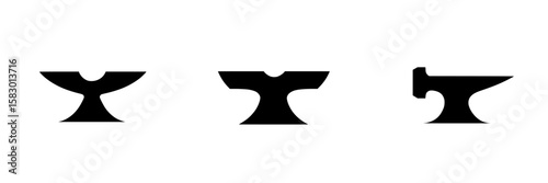 Black icons of anvil shapes representing traditional blacksmithing tools in various designs and sizes