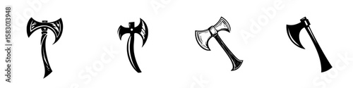 Collection of black axe icons showcasing various styles and designs for graphic use and artistic projects