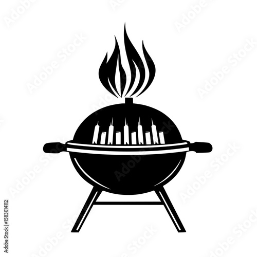 Grill emitting smoke with flames during a casual outdoor cooking session