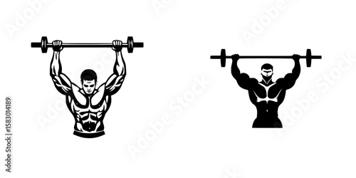 Fitness icons depicting men lifting weights in a powerful posture showcasing strength and determination during training sessions