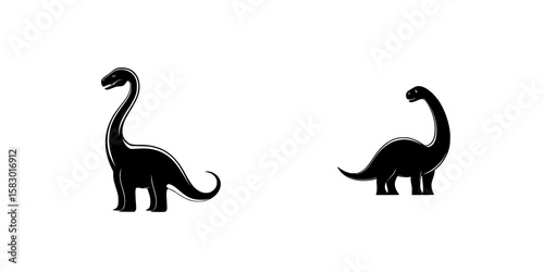 Stylized black dinosaur icons with different sizes portraying a prehistoric theme in a minimalistic design