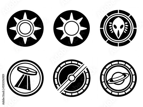 Collection of sci fi inspired circular emblems and icons
