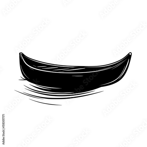Stylized black icon of a boat gliding through water depicting smooth motion and simplicity