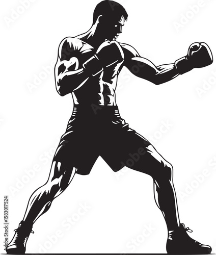 Boxing Athlete Silhouette Strong Fighter in Action Sports Competition Training and Exercise silhouette