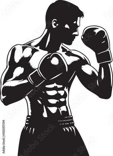 Powerful Boxer Silhouette Striking Vector Illustration of a Fighter in Action Stance silhouette