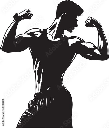 Strong Man Silhouette Muscular Figure in a Powerful Pose Vector Illustration silhouette