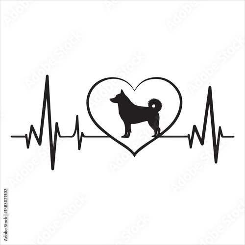 Alaskan Malamute Dog with Heartbeat Line