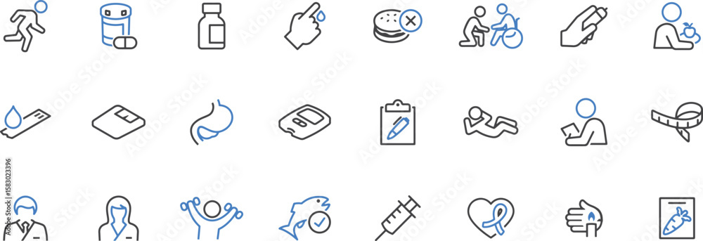 Obraz premium Pharmacy and Medical Supplies Icon Set – Pills, Medicine, Capsule, Prescription, Drug, Treatment, Tablet, Health, Bottle, Pharmacy, Icon