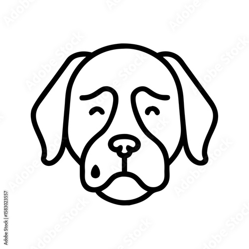 Sad dog with droopy ears and teary eyes in outline style  