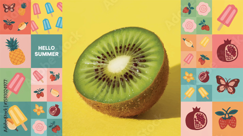 Vibrant summer fruits and treats illustration kiwi