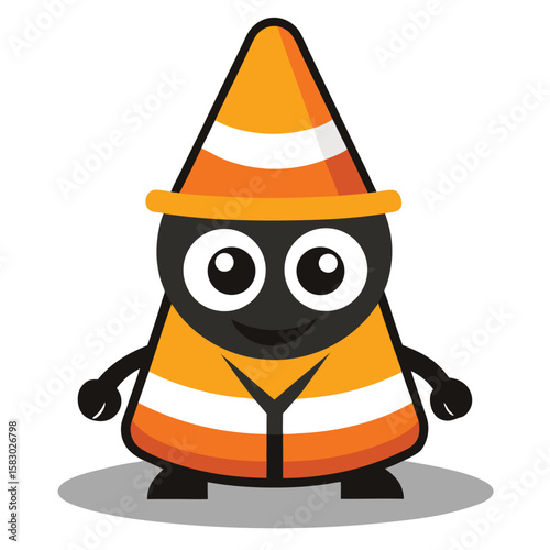 Cute cartoon traffic cone character with a friendly smiling face and arms