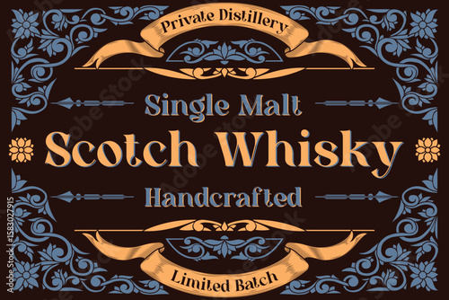 Scotch whisky - ornate vintage decorative label