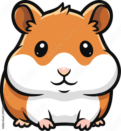 Cute hamster sits upright looking forward. Adorable pet, charming rodent, lovable animal.
