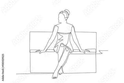 Woman goes to sauna for relaxation. Mental health retreats concept one-line drawing