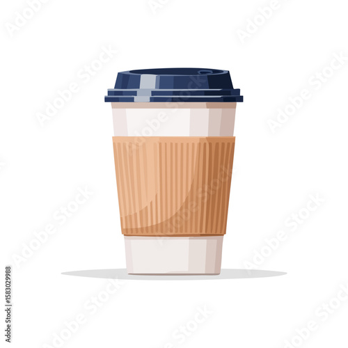 Coffee Cup Clip Art - Coffee cup graphic with lid and cardboard sleeve design