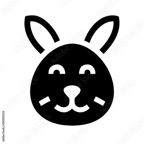 Black bunny face icon with floppy ears and cheerful expression  