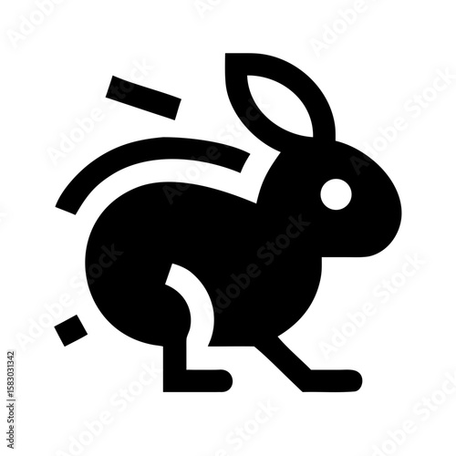 Black rabbit icon in motion on white background  
