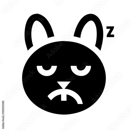 Sleepy bunny face with annoyed expression and snooze symbol  