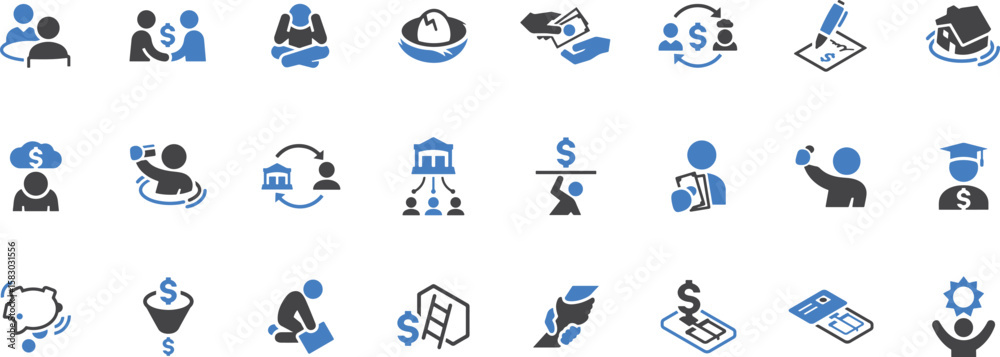 Fototapeta premium Business Strategy & Growth Icon Set – Chart, Goal, Success, Target, Teamwork, Strategy, Arrow, Graph, Business Plan, Performance