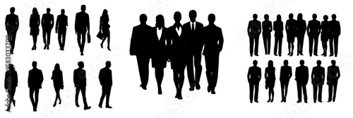 Business professionals create simple black silhouettes in a modern style isolated on a white background