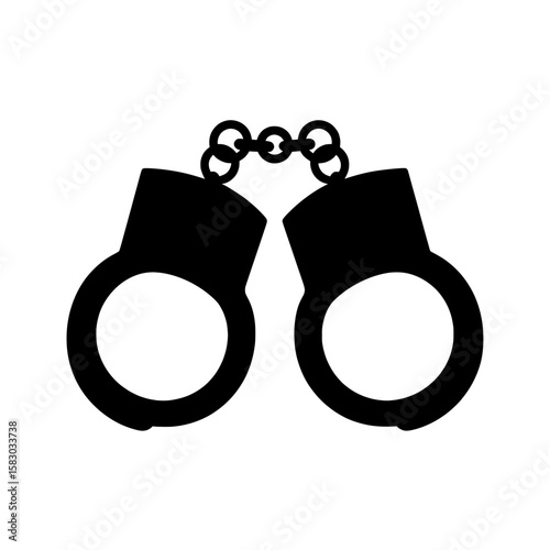 An isolated black modern handcuff icon is illustrated in silhouette on a clean white background in this image